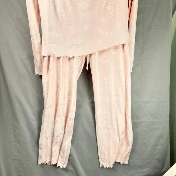 Juicy Couture Pink Velour Rhinestone Pajama Lounge Set Women's XL Y2K Aesthetic